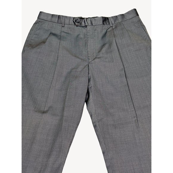 JoS. A. Banks Pants Mens 36 Reg Pinstripe Gunmetal Grey Pleats Wool Dress Work - Picture 4 of 16